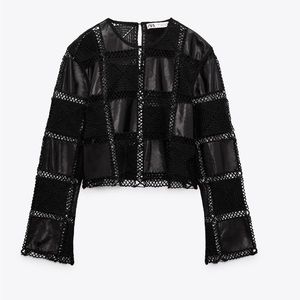 Crochet Black Top -Leather patches
